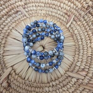 Sodalite Blue Dot Jasper Larvakite Beaded Wrap Bracelet Boho Southwestern Artsy